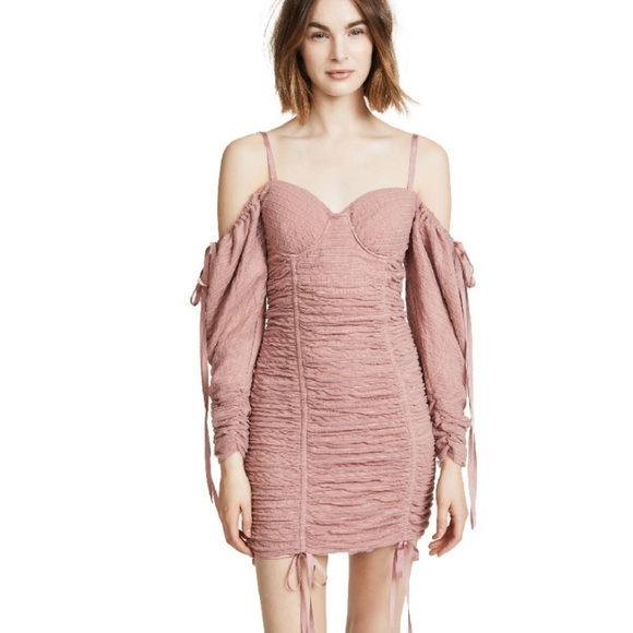 Ronny Kobo Batya Ruched Bustier Long Sleeve Mini Dress Pink Small Cocktail Party - Picture 1 of 6